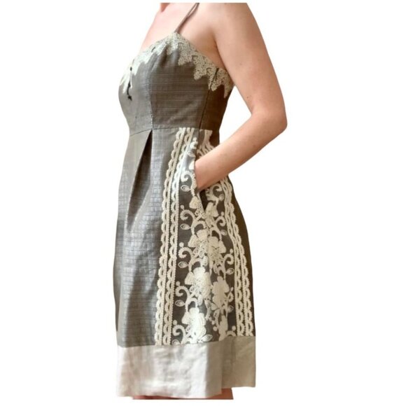 Anthropologie Moulinette Soeurs Olive Green Crochet embroidered rainwashed dress - Picture 3 of 16